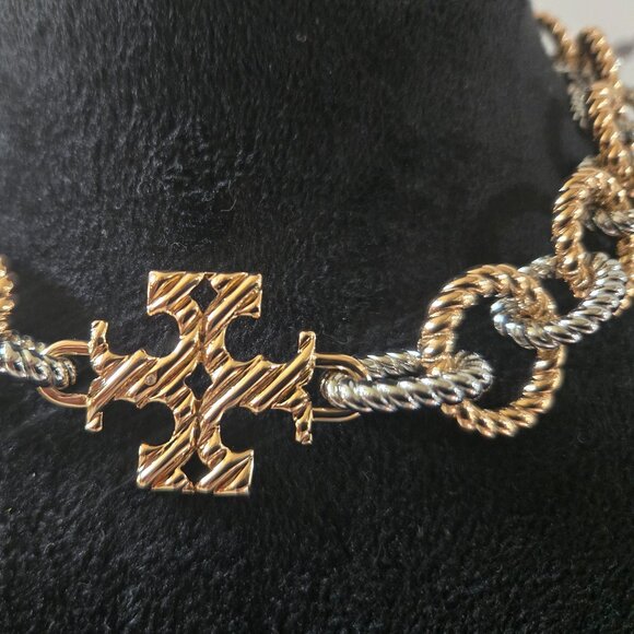 Tory Burch Gold and Silver Textured Rope Necklace - Picture 3 of 14
